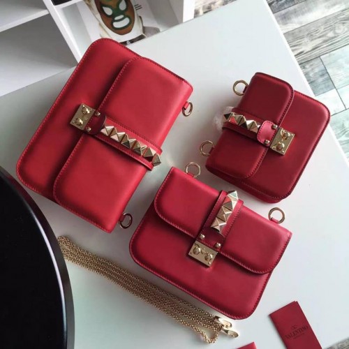 Valentino lock leather shoulder bag red